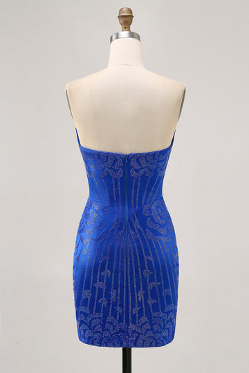 Beaded Strapless Bodycon Royal Blue Homecoming Dress